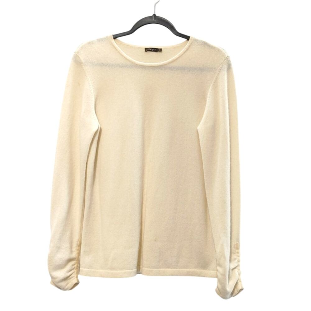 J. Mclaughlin Pullover Sweater Cashmere Ruched Sleeve Ivory Cream Womens Small